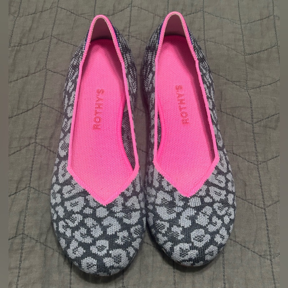 Rothy's Merino Wool Haze Spot Flats Womens 8 Gray Neon Pink